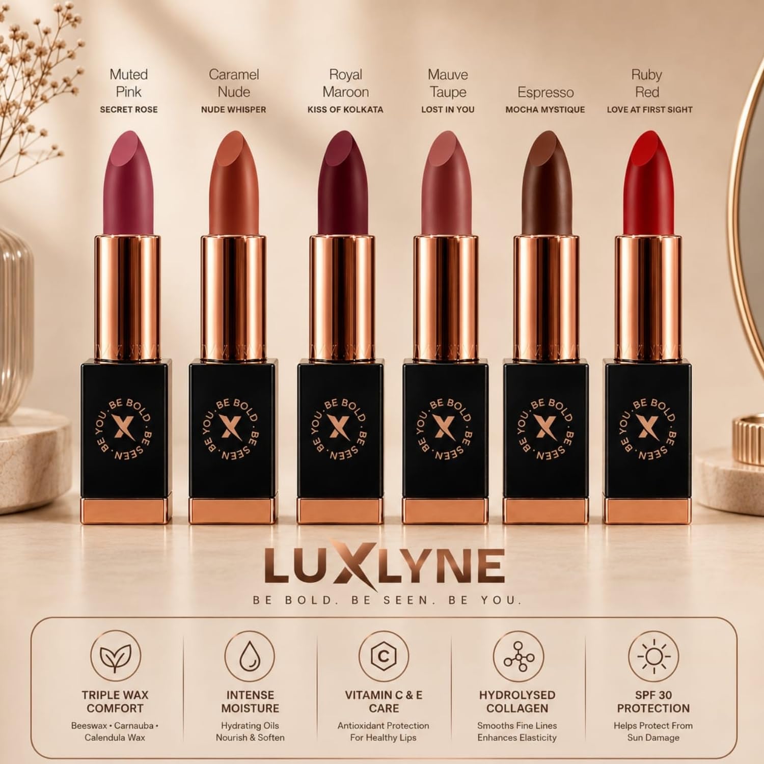 UXLYNE “Nude Whisper” (Caramel Nude) Bullet Lipstick - Image 3