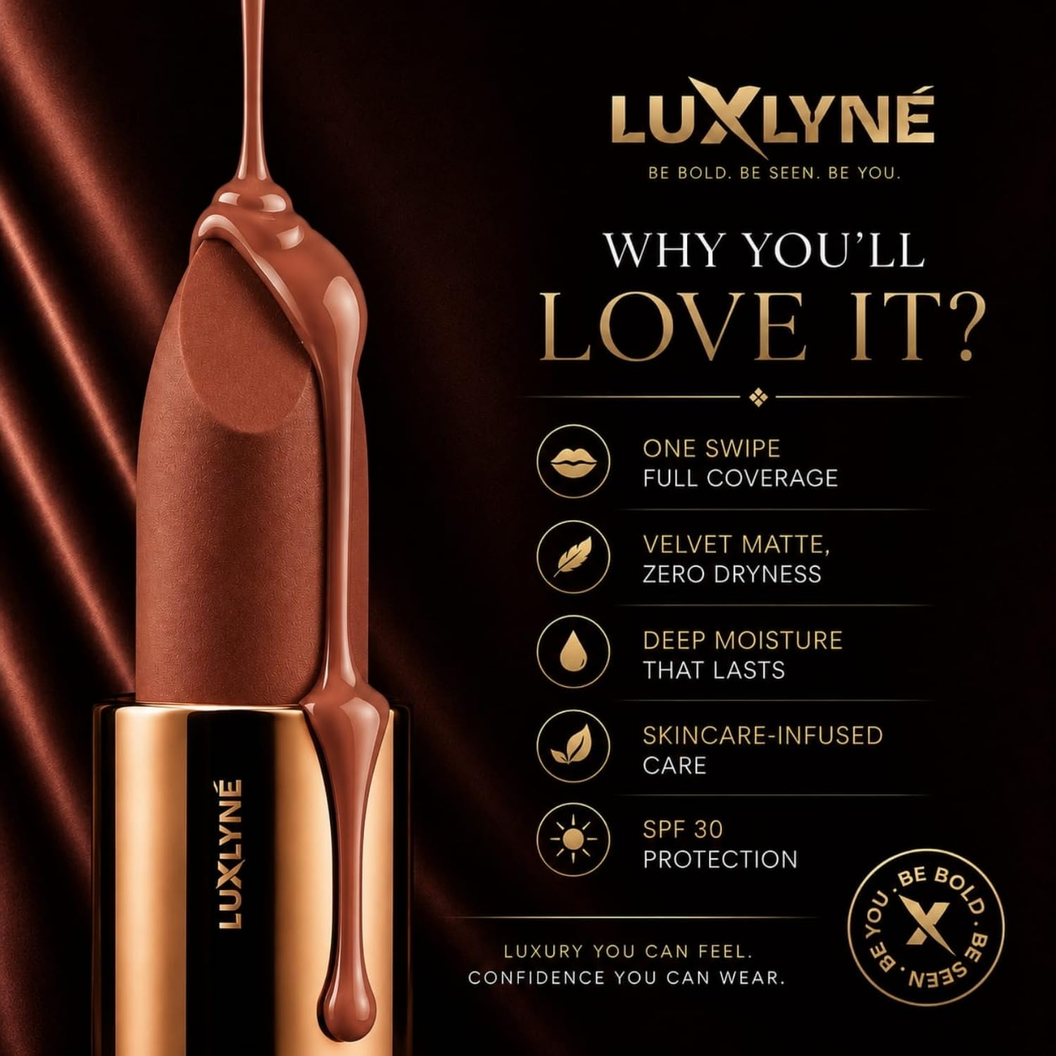 UXLYNE “Nude Whisper” (Caramel Nude) Bullet Lipstick - Image 6